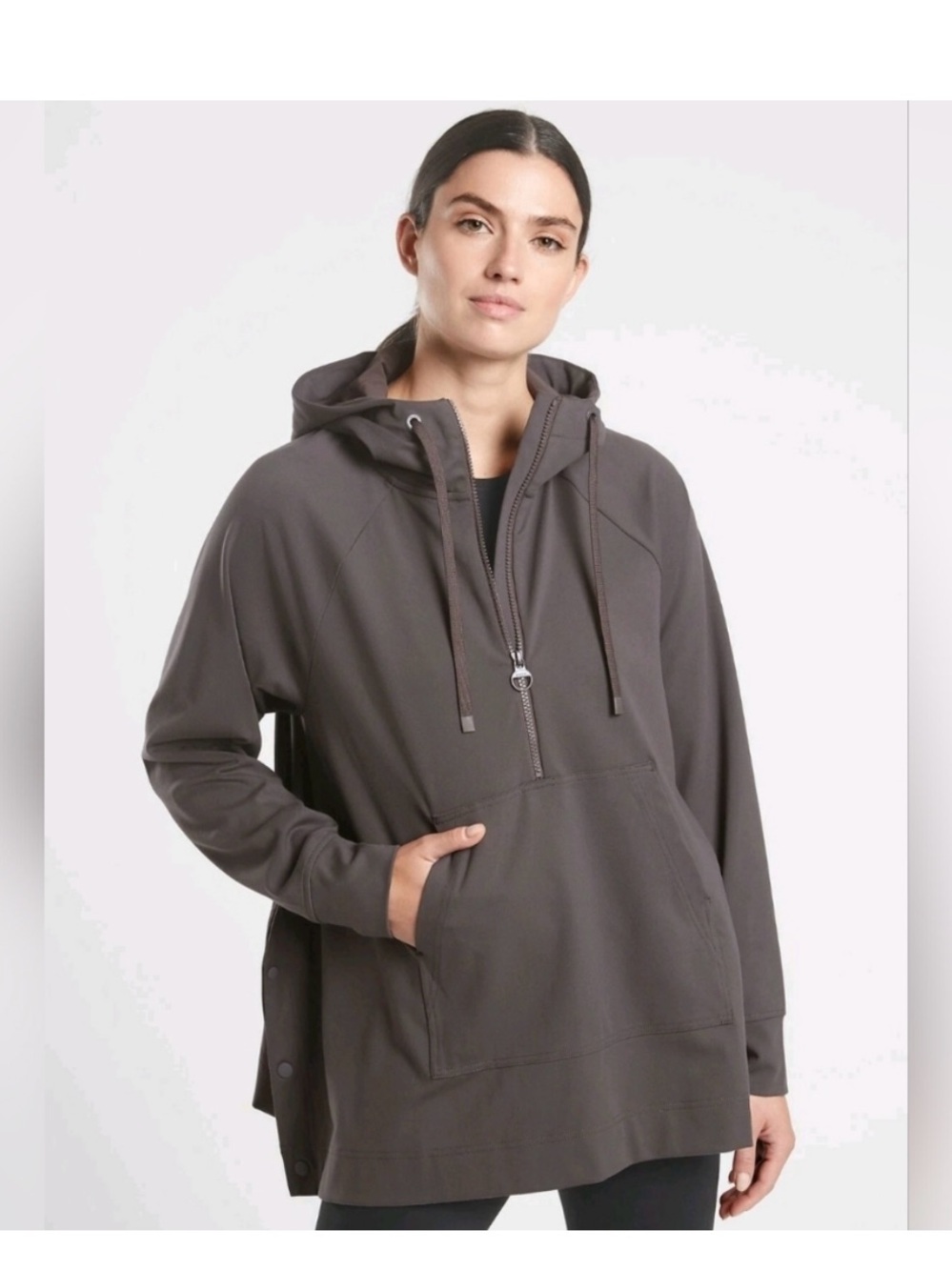 Athleta Charcoal Gray Half-Zip Hooded Pullover